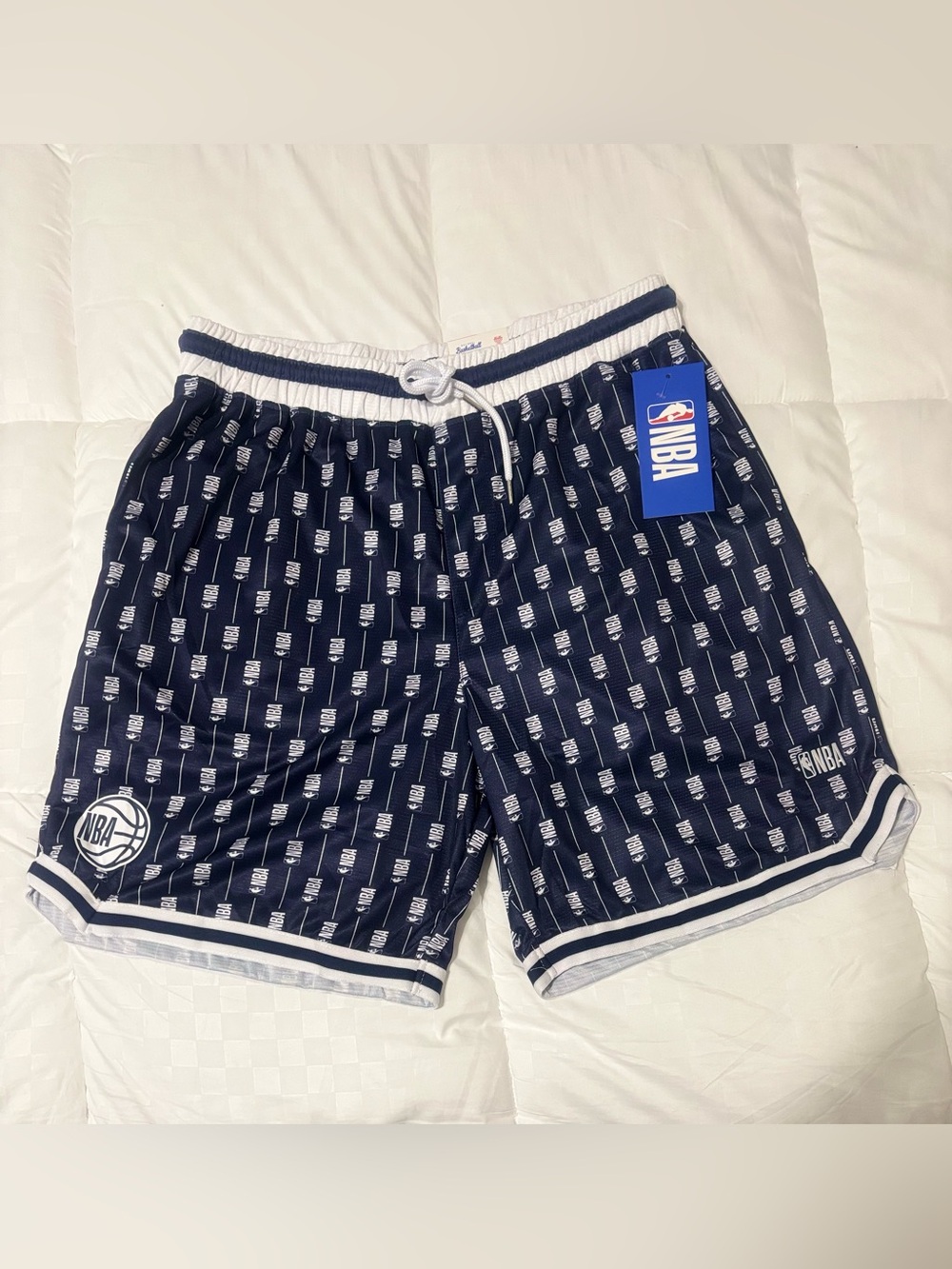 NBA Navy & White Repeat-Logo Athletic Shorts